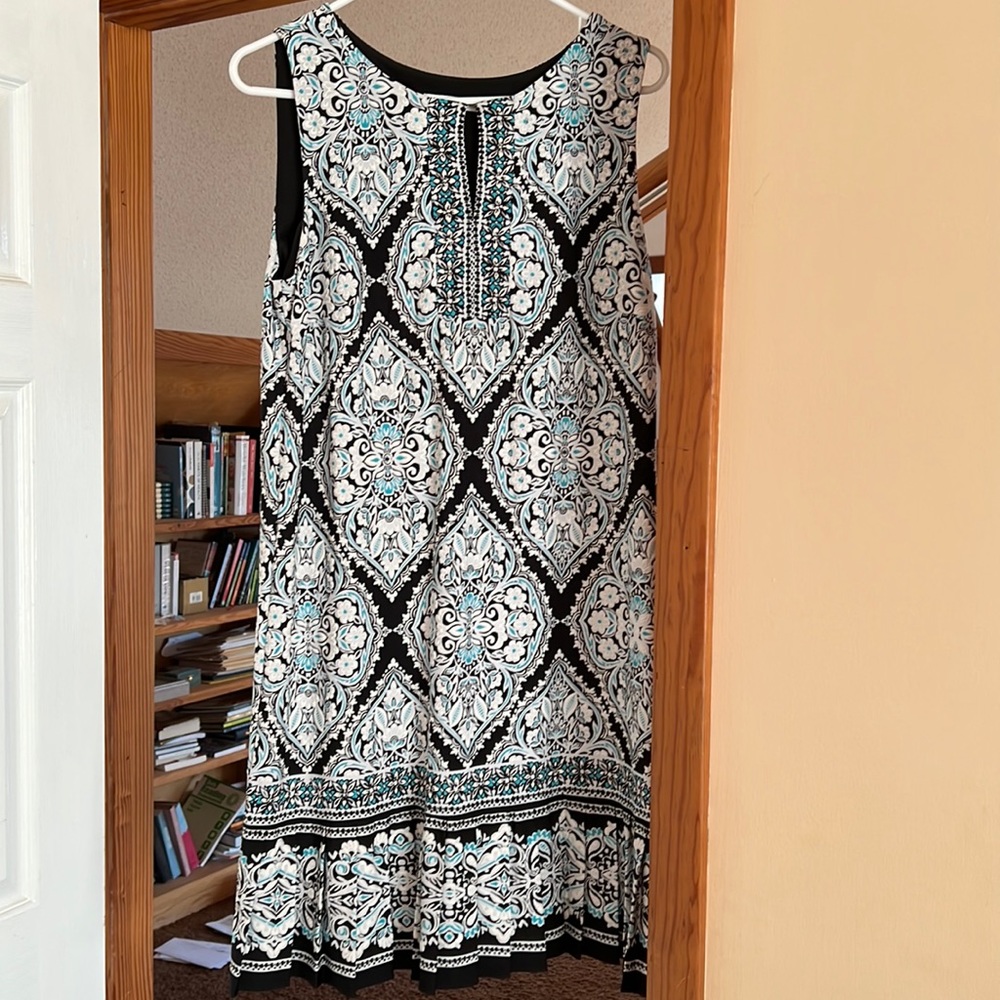 Blue, black, & white sleeveless dress